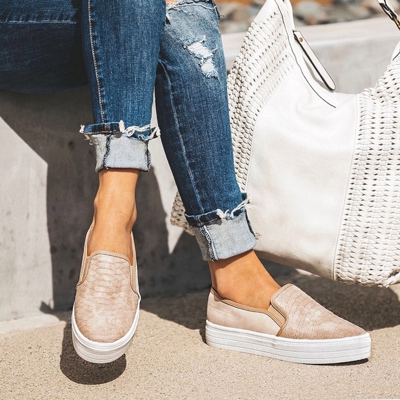 TAUPE | Snakeskin Flatform Slip On Sneakers - Picture 3 of 8